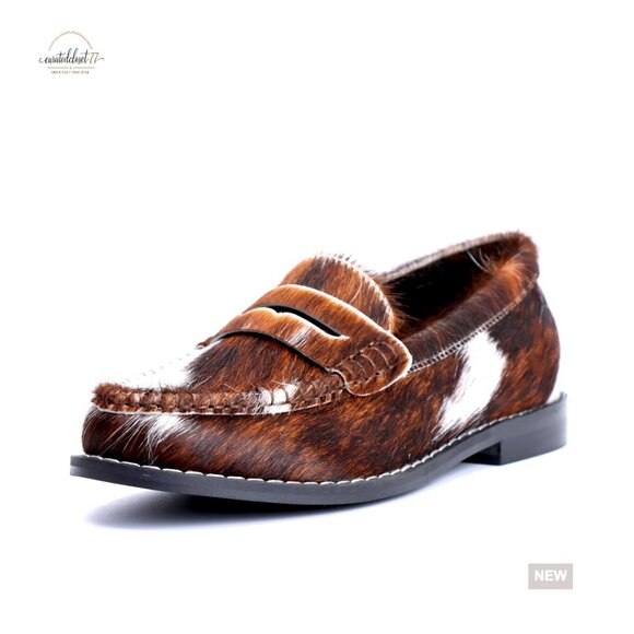 Vintage Penny Loafers with Arch Support Genuine Calf Hair Handmade Flats